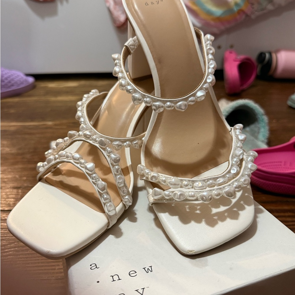 Target White Pearl-Embellished Slide Heels - Women